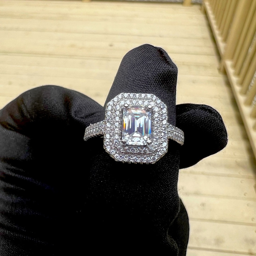 Brand New Moissanite Emerald Cut 1CT Ring 18K White Gold Plated Sterling Silver